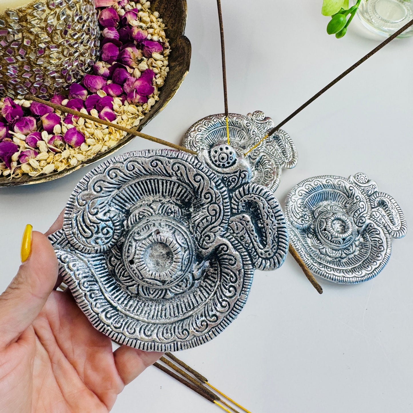 German Silver Om Incense Holder