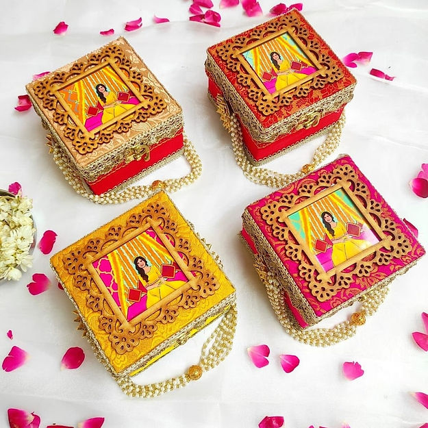 Haldi Decorated Wooden Mini Trunks - Bulk