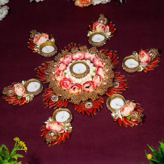 Red Lotus Blossom Rangoli Set