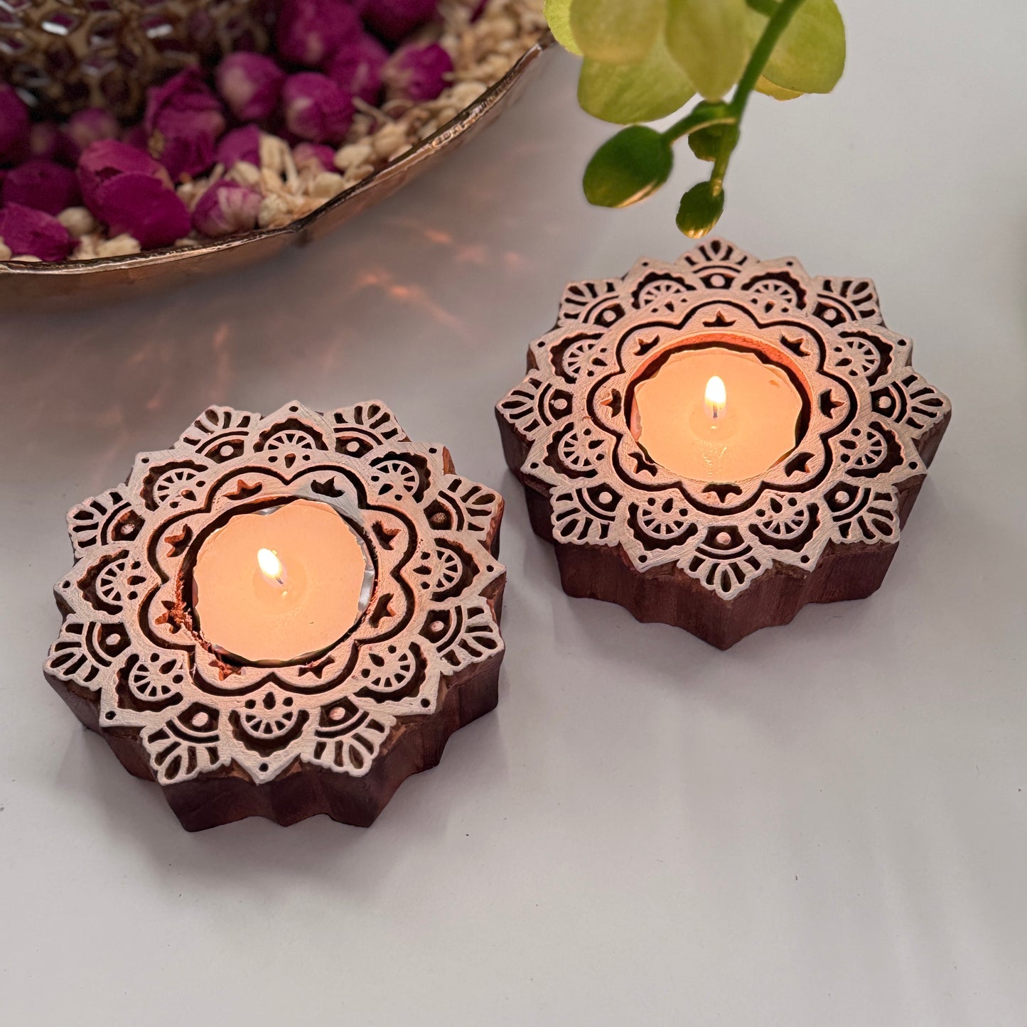 Handmade Wooden Block Tealight Holders