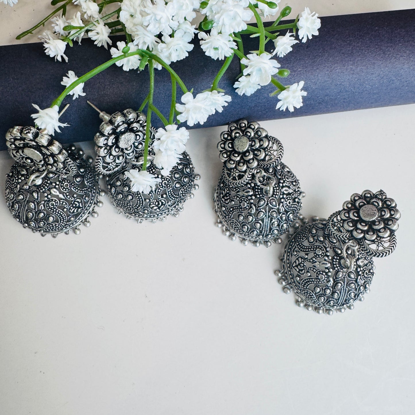 Oxidised Jhumki Earrings