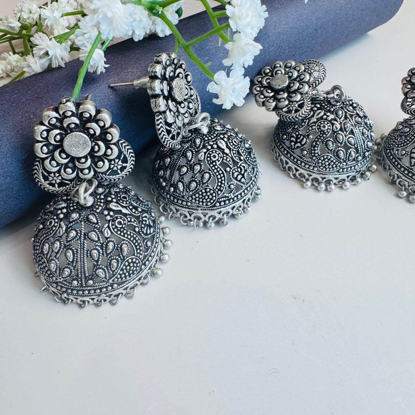 Oxidised Jhumki Earrings