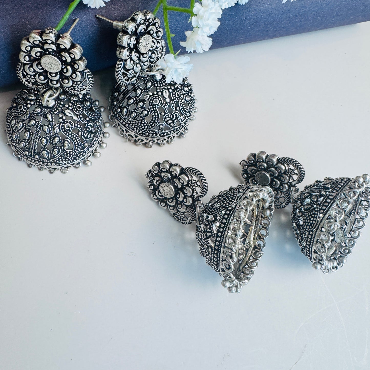 Oxidised Jhumki Earrings