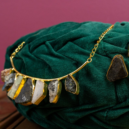 Golden Meteorite Raw Stone Necklace Set