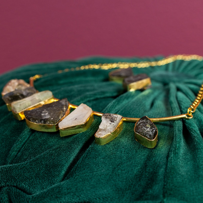 Golden Meteorite Raw Stone Necklace Set