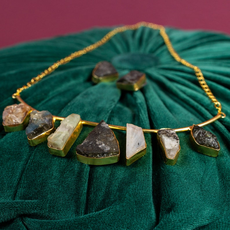 Golden Meteorite Raw Stone Necklace Set