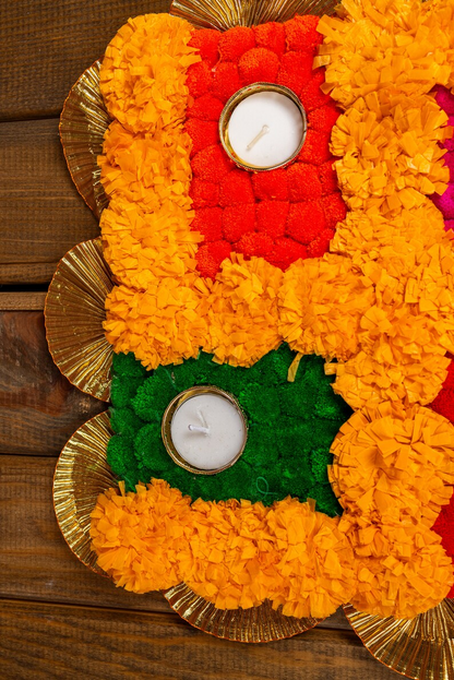 Marigold Pompom Swastik Rangoli Mat