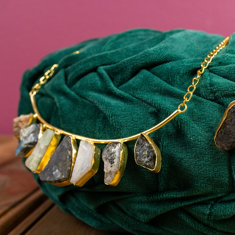 Golden Meteorite Raw Stone Necklace Set