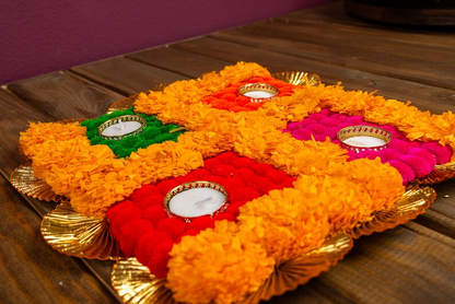 Marigold Pompom Swastik Rangoli Mat