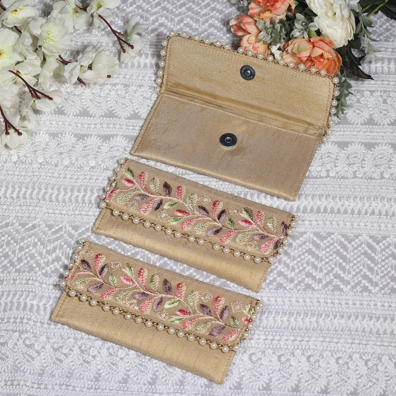 Golden Hand Embroidered Fabric Envelopes