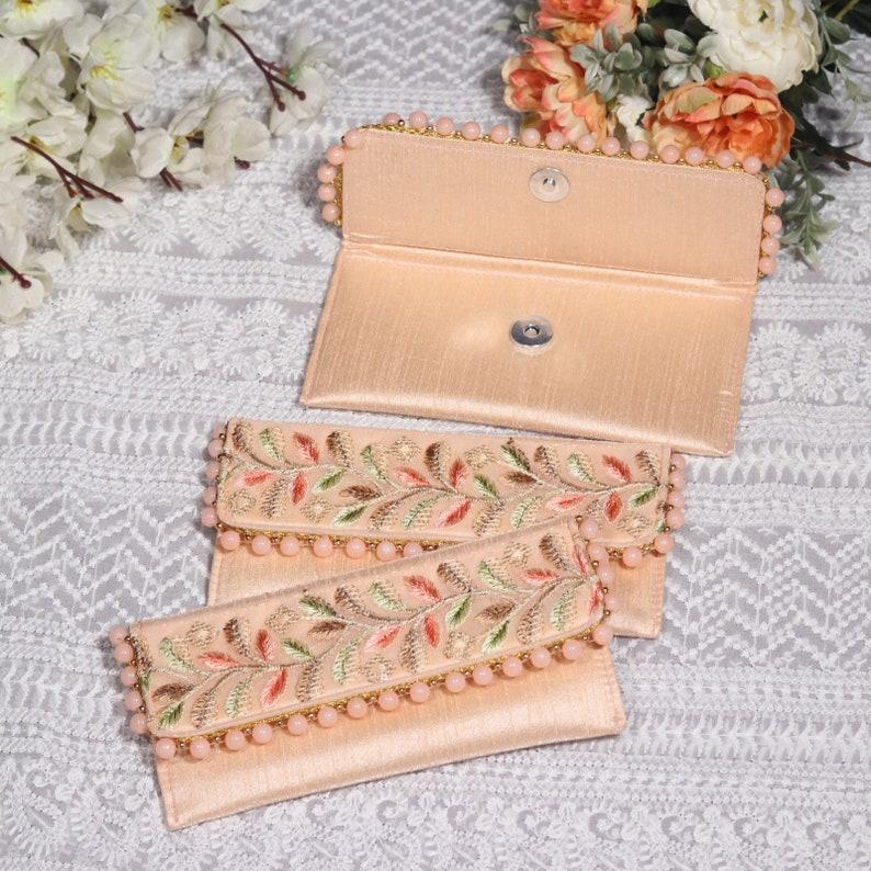 Peach Hand Embroidered Fabric Envelopes